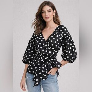 White House Black Market Shirt Womens Small Taylor Dot Wrap New